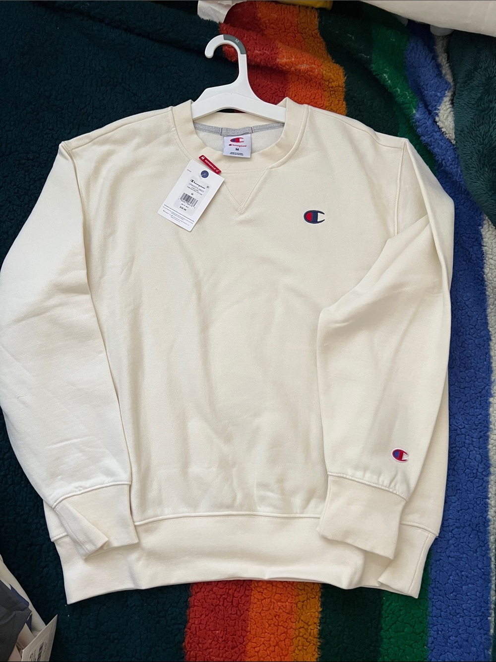 Champion Men's Crewneck Sweatshirt in Cream with Small Logo